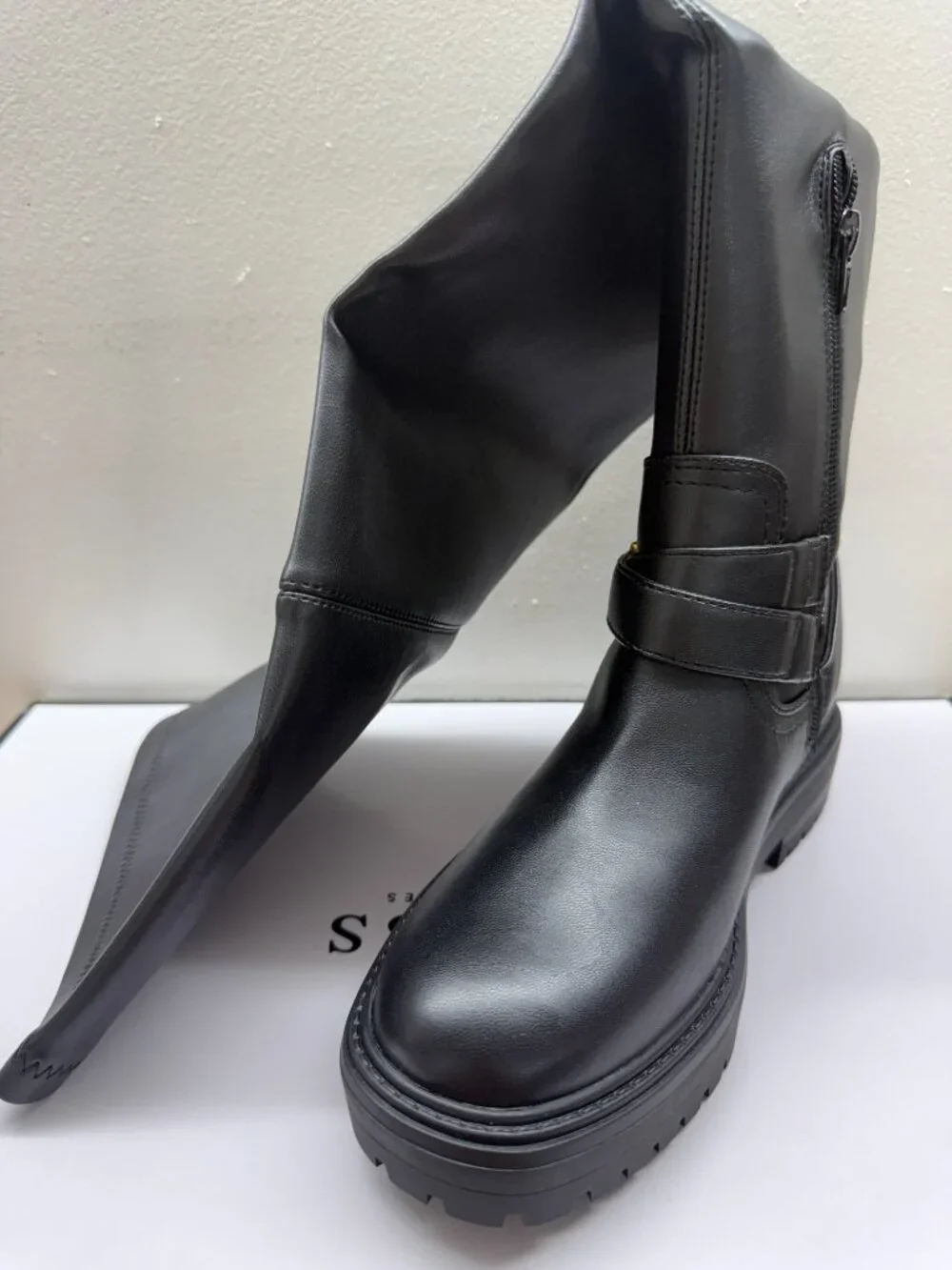 GUESS JELLIO ridding over the knee leather boots women's Black NEW